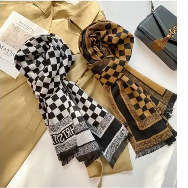 Elegant Checker Dual-Sided Winter Shawl